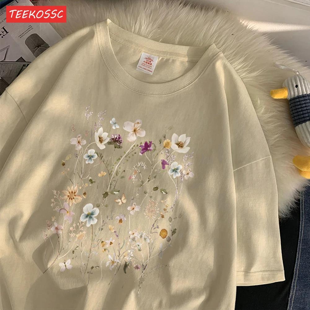 

Женские футболки Красивые весенние цветочные гроздья Принт Короткий рукав Круглый вырез Дышащая Летний тренд Женская одежда M
