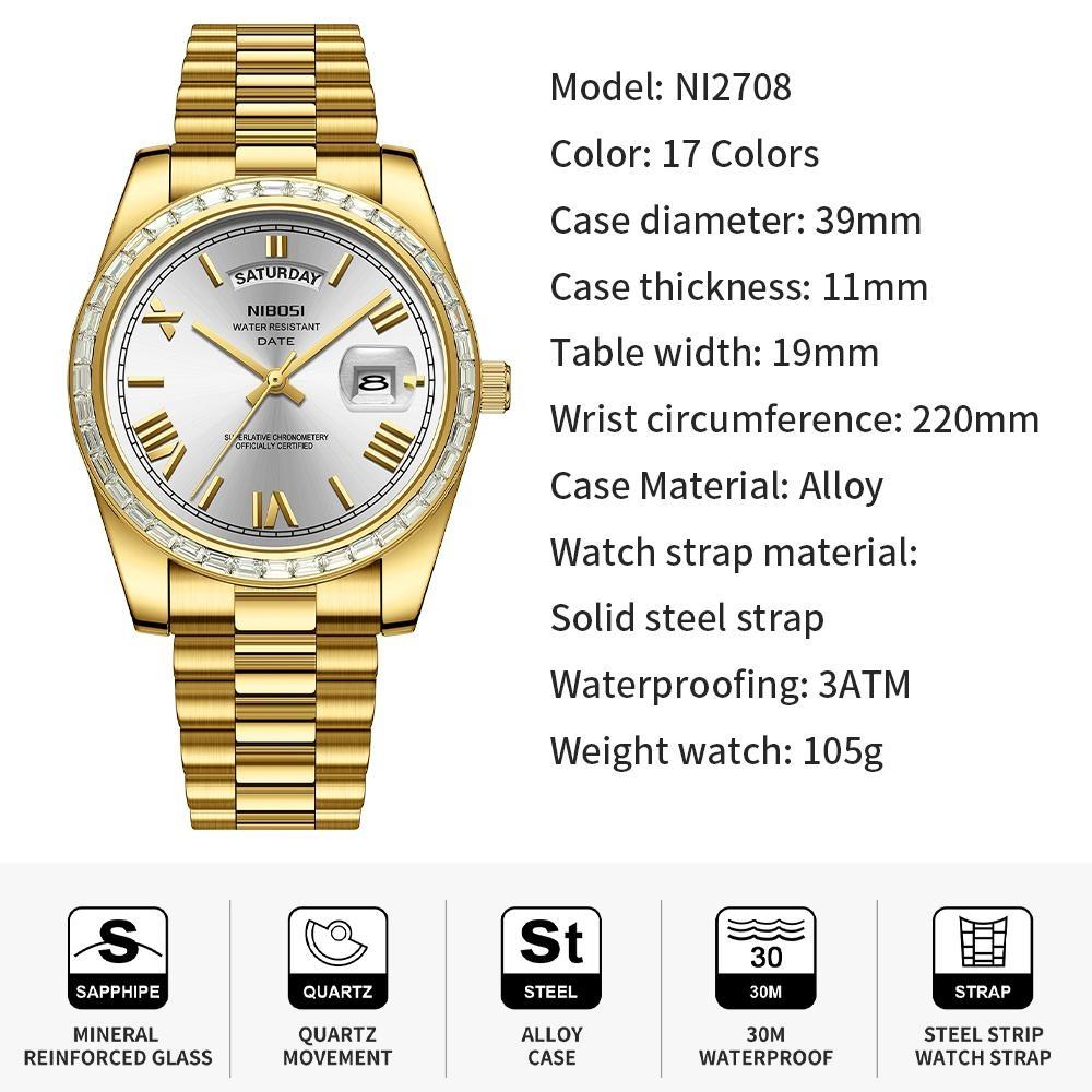 NIBOSI Fashion Men Watches Top Brand Luxury Wristwatch Day Date Miyota Quartz Watch Men Waterproof Clock