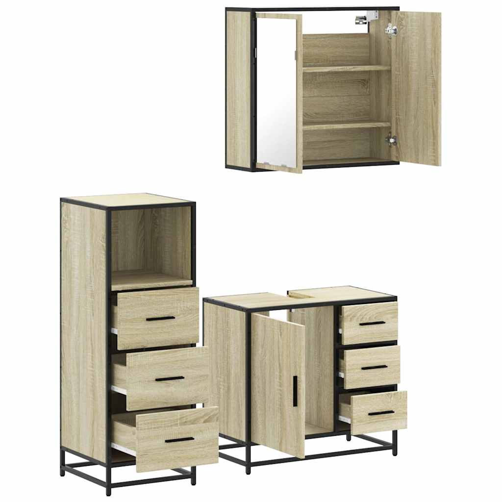 3 Piece Bathroom Furniture Set In Sonoma Oak Particleboard