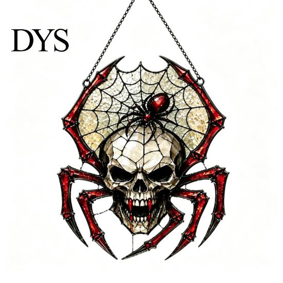Spooky Halloween Party Supplies Vintage Gothic Spider Sun Catcher, Stained Glass Style Shaped Suncatcher, Retro Dark Aesthetic Room Decor Acrylic