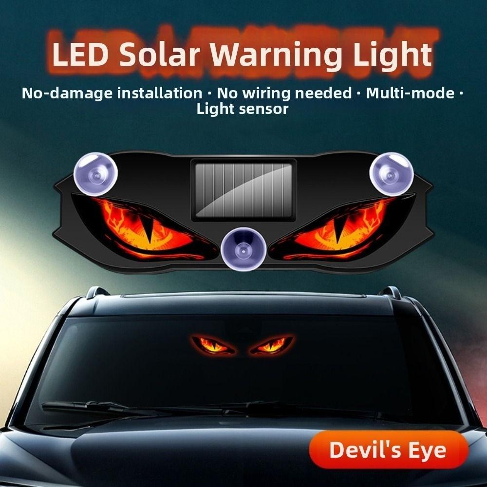 Demon Eye Car Warning Light Solar & Type-C Dual Charging Flashing Safety Lamp Suction Cup Mount Rear Window Cool Auto Decoration