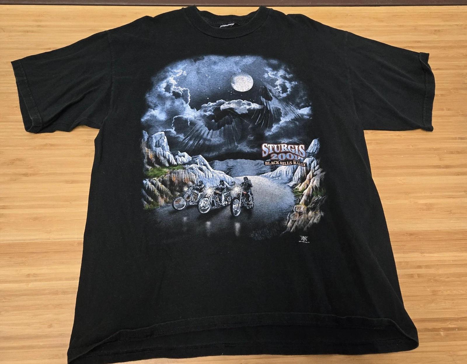 Vintage Sturgis Shirt Mens Black 2001 Black Hills Rally Double Sided Biker 00s 4XL
