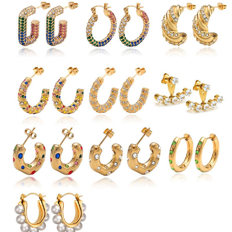 Retro Inlaid Zircon Stainless Steel Earrings Creative Temperament Light Luxury High Sense Women's Stud Earrings