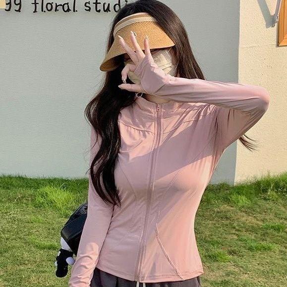 Stand-up collar yoga sunscreen clothing women's 1011 summer Internet celebrity fitness zipper long sleeve summer waist sports slim yoga clothing