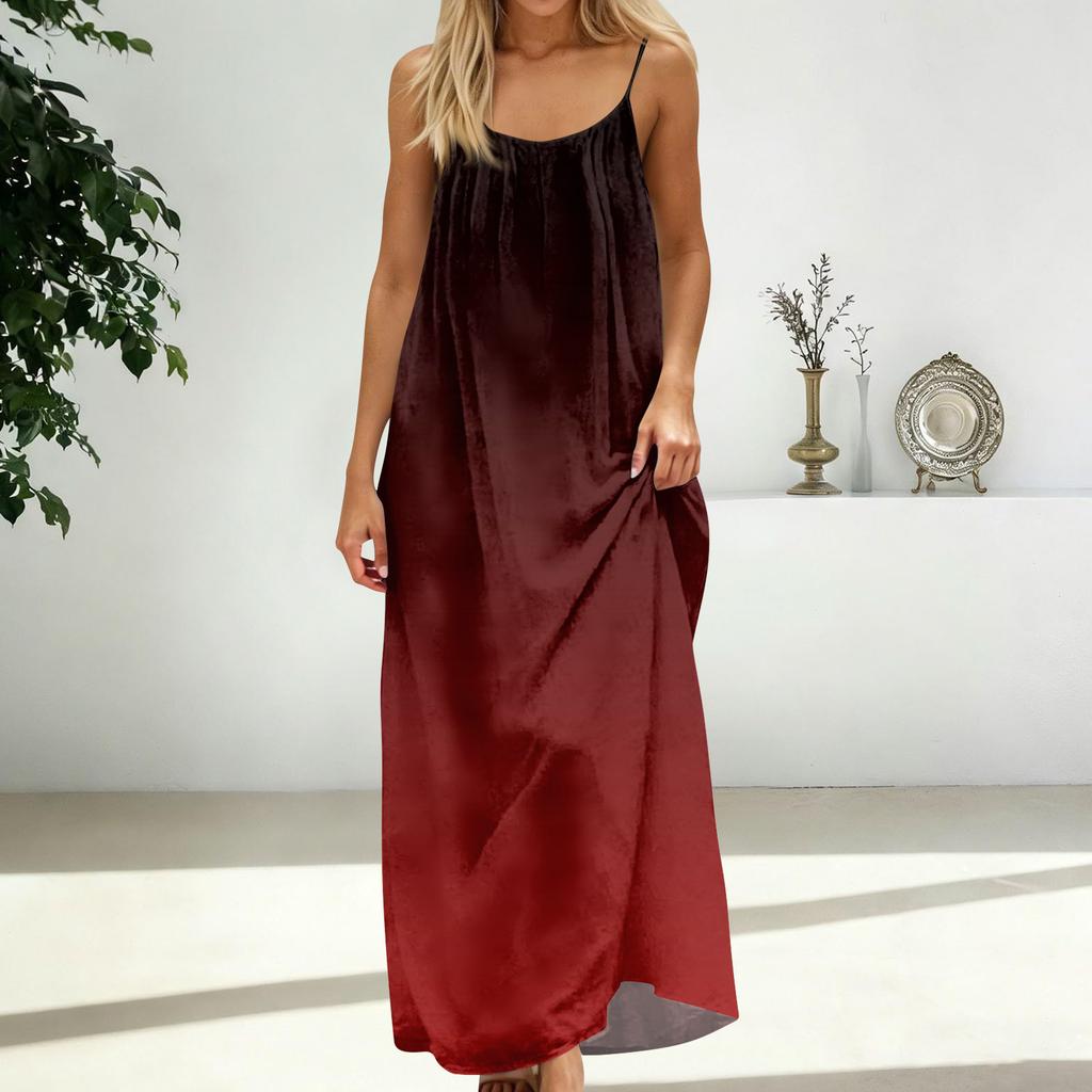 Women's Fashion Backless Spaghetti Strap Casual Loose Gradient Print Dress