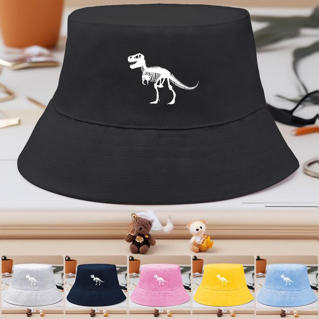Bucket Hat With Pure White Dinosaur Print , Animal Women's Hat Casual Hip Hop Reversible Beach Cap