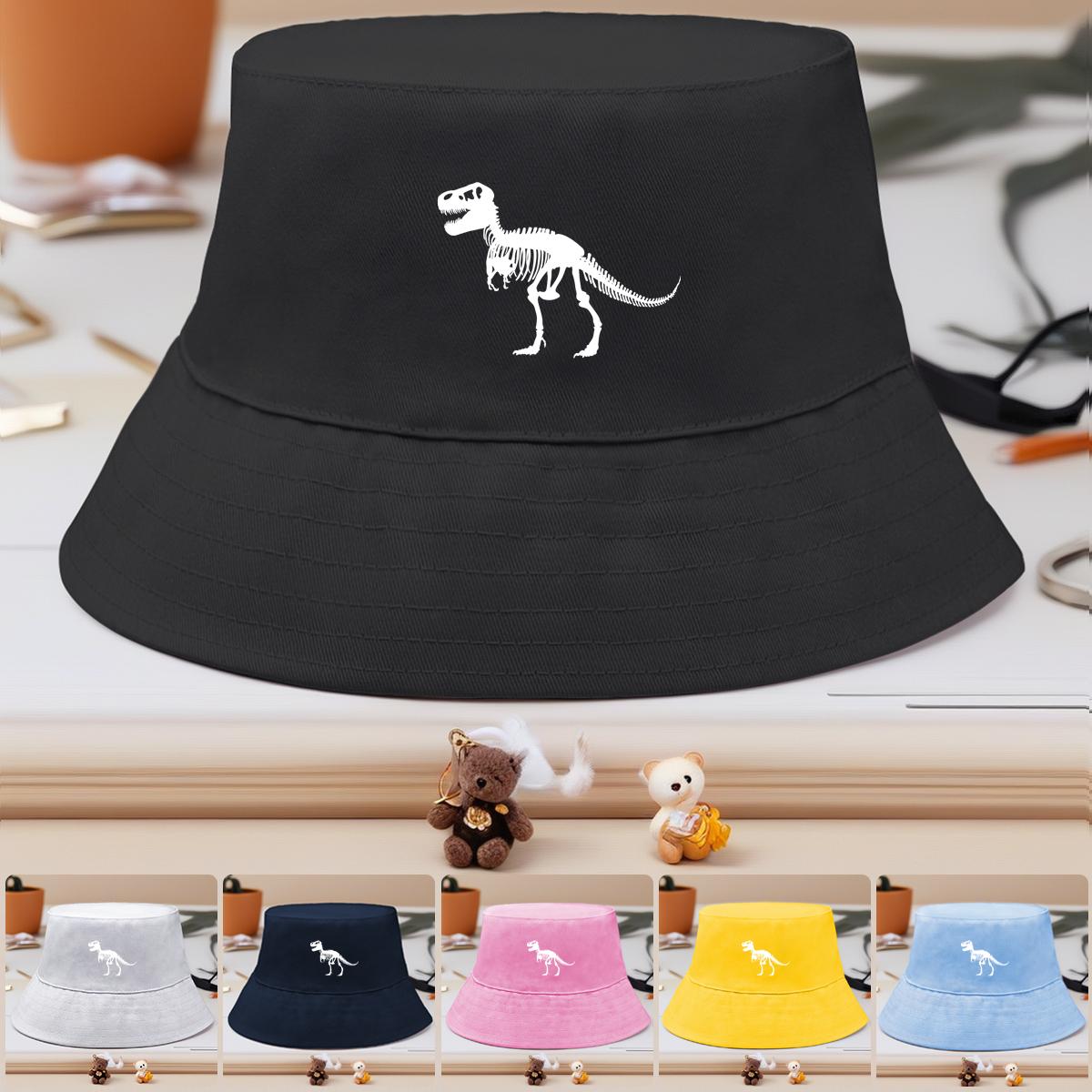 

Bucket Hat With Pure White Dinosaur Print , Animal Women s Hat Casual Hip Hop Reversible Beach Cap as the picture білий