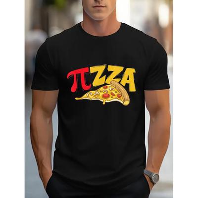 Pi Day Pizza Graphic Tee for Men, Casual Cotton Short Sleeve Shirt for Math Enthusiasts and Pizza Lovers