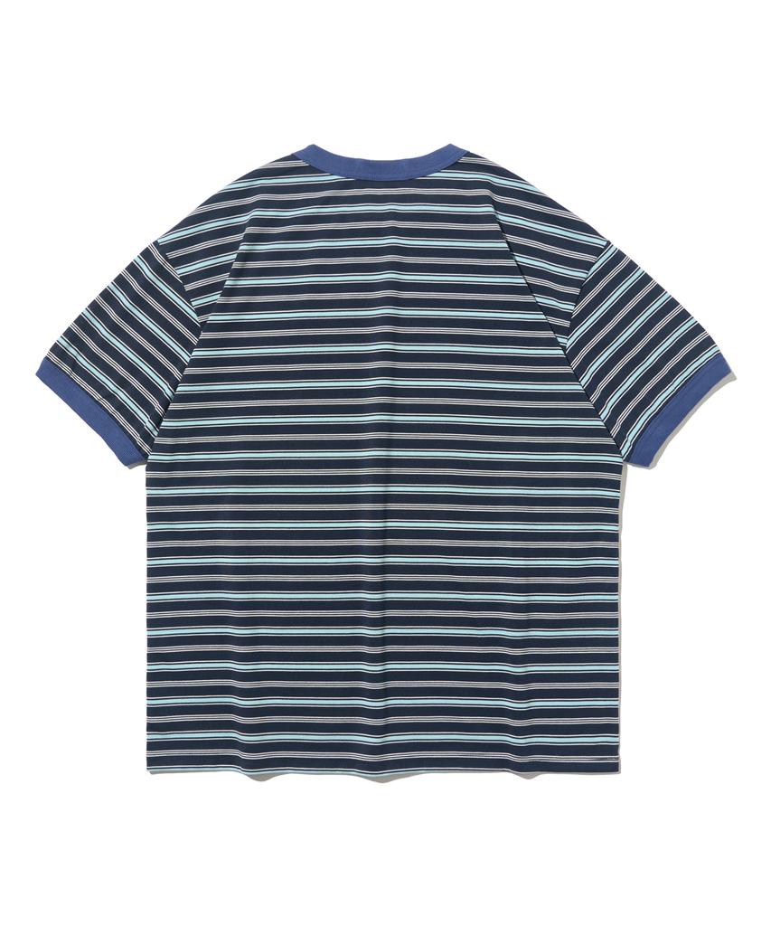 TAILOR STUDIO Soft Campus Striped Short Sleeve T-Shirt (Navy/Blue)