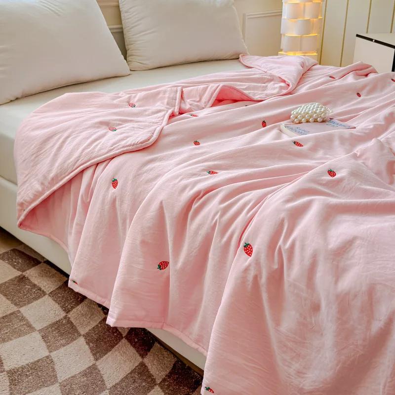 

New embroidered washed cotton summer quilt machine washable light dormitory single double summer air conditioner quilt 150x200cm 1pcs