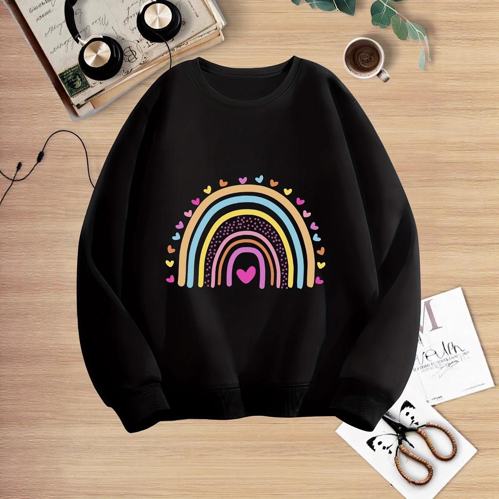 Girls' Fashionable Colorful Rainbow-patterned Hoodie for Autumn Children's Casual Hoodie