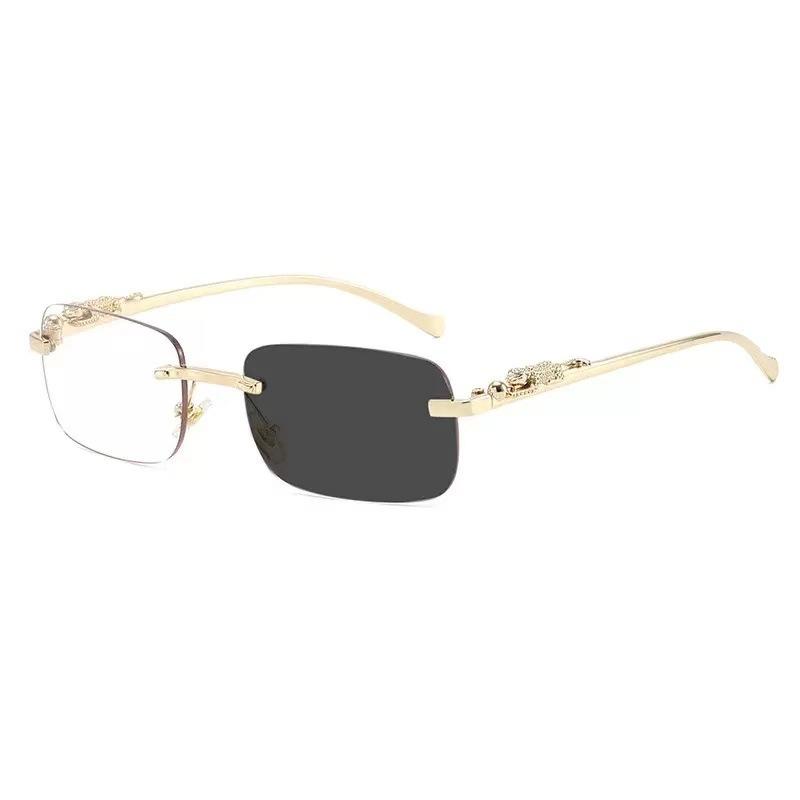 Frameless square sunglasses colored men's and women's retro leopard head metal sunglasses cheetah decorative sunglasses