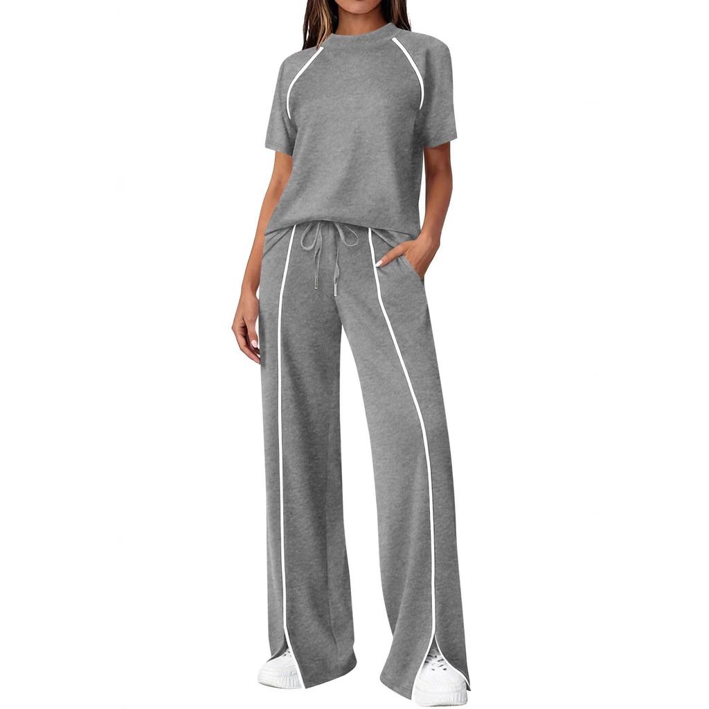 2026 Women's Round Neck Ribbed Casual Hoodie and Pants Set