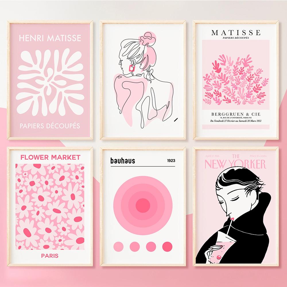 Mid Century Modern Matisse Print Gallery Wall Bauhaus Poster Danish Pastel Female Line Art Canvas Painting Home Decor Pictures