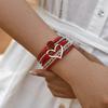 Elegant Heart Leather Wrap Bracelets Stackable Bohomian Cuff Bangles Trendy Rhinestones Bracelets for Women and Girls