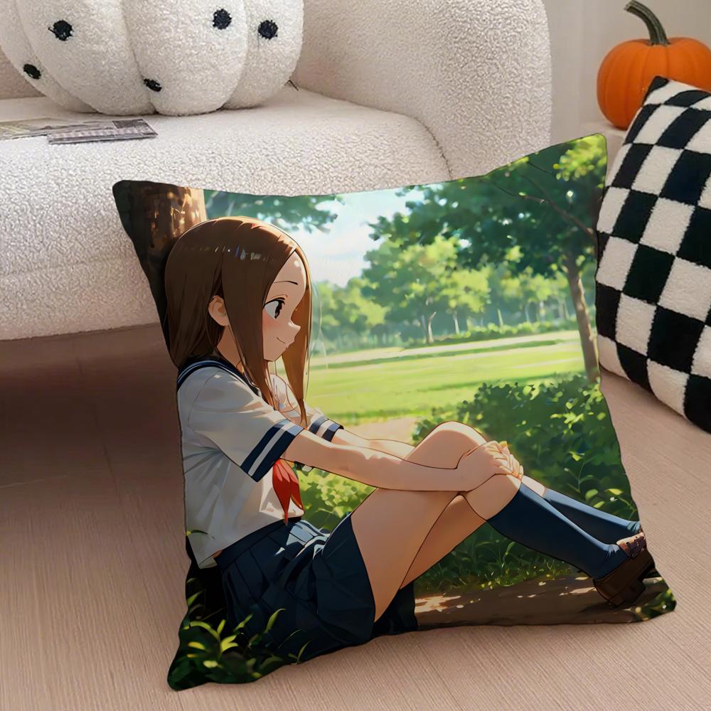 Anime Cartoon T-Teasing Master Takagi-San Cushion Cover Throw Pillow Cover Hidden Button Durable Polyester Chair Cushion