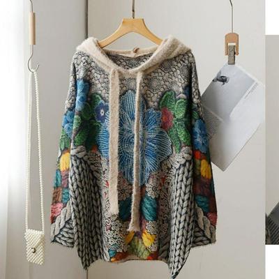Suéteres de inverno plus size, suéteres femininos grandes, pulôver, manga comprida, tricô, padrão solto, suéter com estampa