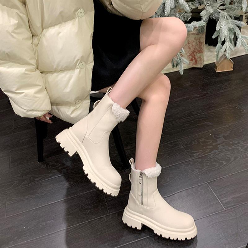 Winter New Thick-soled Side Zipper Lamb Wool Snow Boots Thickened Fleece Thick-heeled Thick-soled Martin Boots