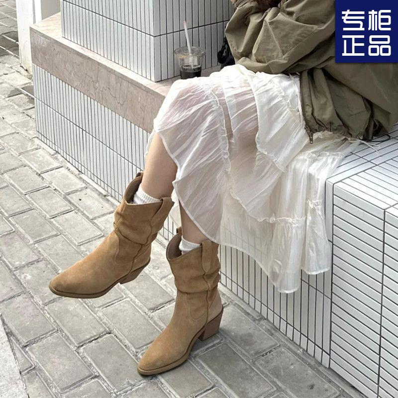 Pile boots short khaki autumn heightening merard boots high heel retro western boots retro knight boots