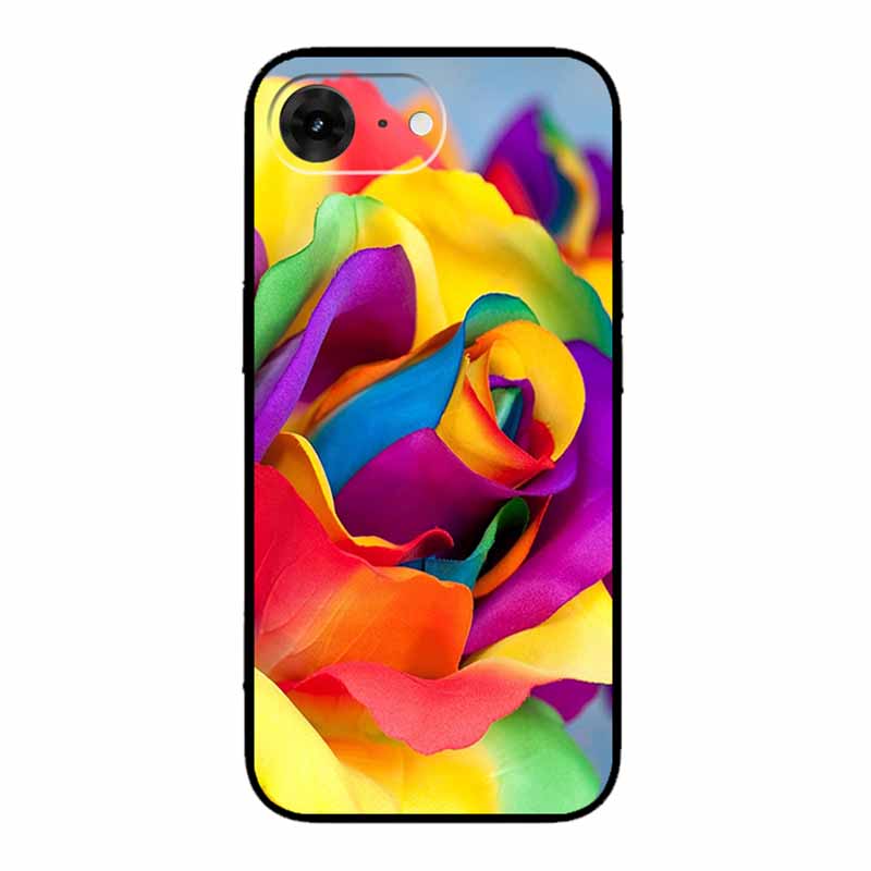For iPhone 16e 2025 Case 16 E Coque Flowers Black Silicone Soft Back Cover Case For iPhone 16e Phone Cases 6.1" Funda Shockproof