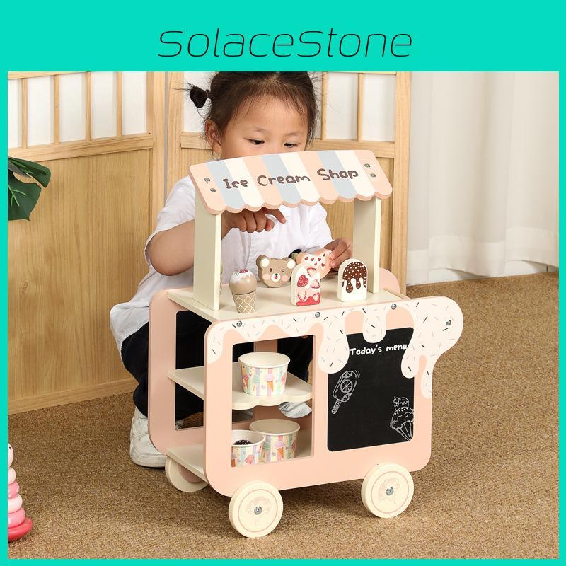 Ice Wooden Ecofriendly Cream Toy Cart For Kids Interactive Play Creativity And
