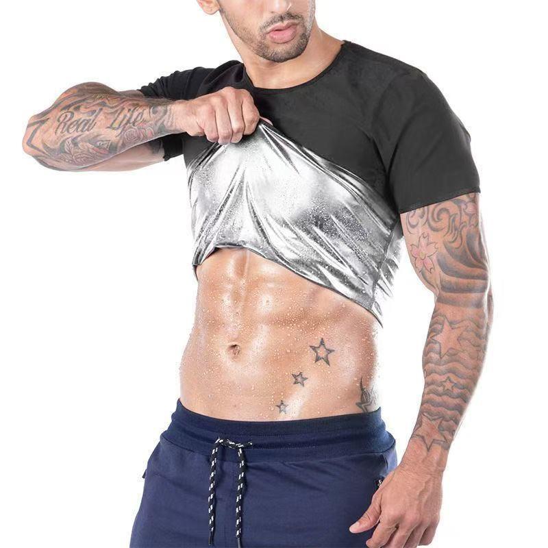 Men's Short Sleeve Sweat-Inducing Body Shaper: Plus Size Waist Trainer and Fitness Abdomen Control Suit