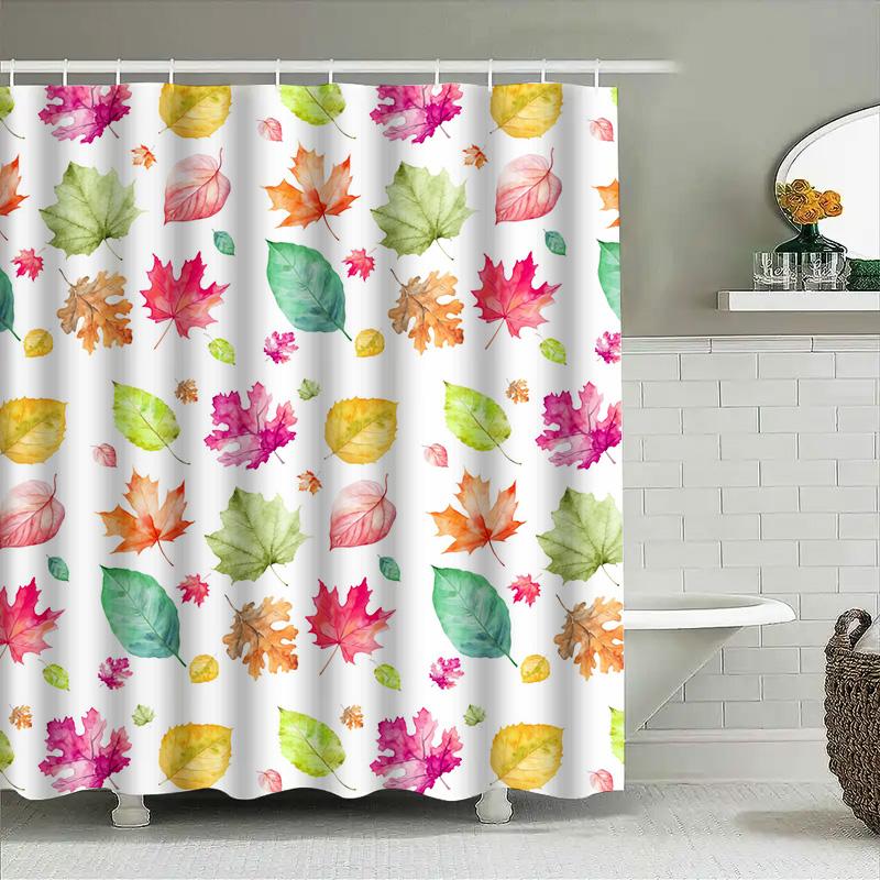 Watercolor Leaves Shower Curtain Autumn Decor Collection (Set Of 1) / Bath Curtains With Fall Leaves Print / Polyester Waterproo