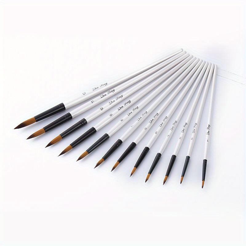12 Pcs/set Nylon Hair Wooden Handle Watercolor Paint Brush Pen Set Learning DIY Oil Acrylic Painting Art Paint Brushes Supplies