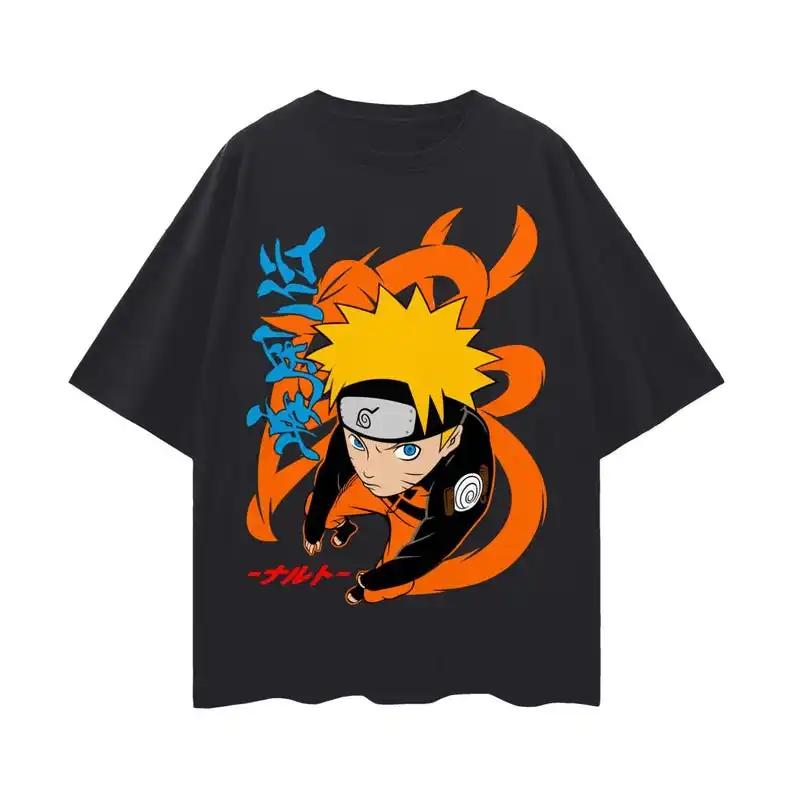 Cotton Bandai Authorized Hot Selling Anime Naruto 9-tailed Naruto Printed Comfortable Casual Short Sleeved Shirt