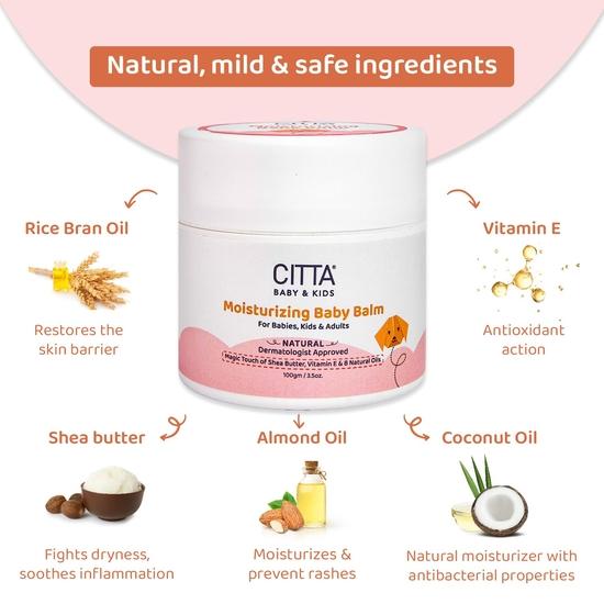 CITTA Feuchtigkeitsspendender Babybalsam für Gesicht und Körper mit 8 natürlichen Ölen & Sheabutter | Baby-Feuchtigkeitscreme für trockene & empfindliche Haut | 100 g