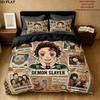 Demon Slayer Kimetsu No Yaiba Pattern Bedding Quilt Set Quilt Cover Pillowcase Home Birthday Gift(1 * Duvet Cover + 2 * Pillowcase, Without Core)