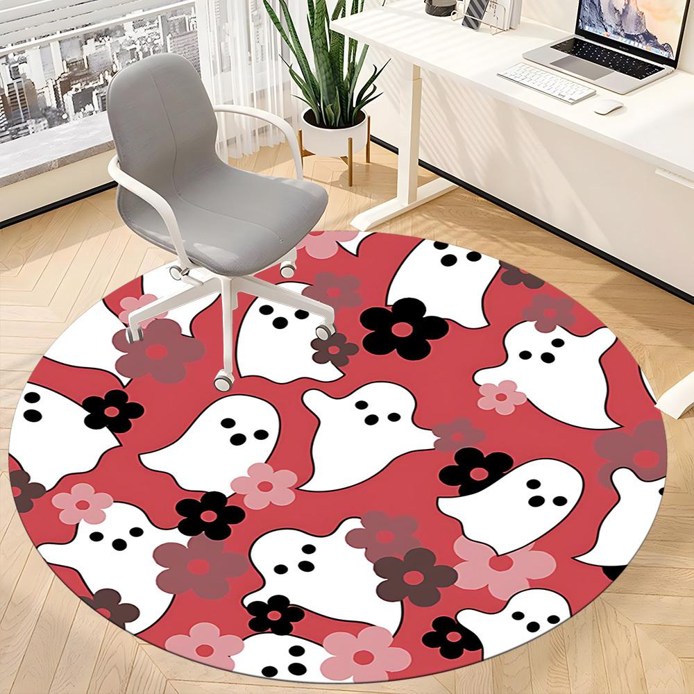 1pc Ghost Floral Office Round Area Rug, Indoor Mat Suitable For Office, Under Office Chairs Bedroom Living Room Home Decor, Room Deco