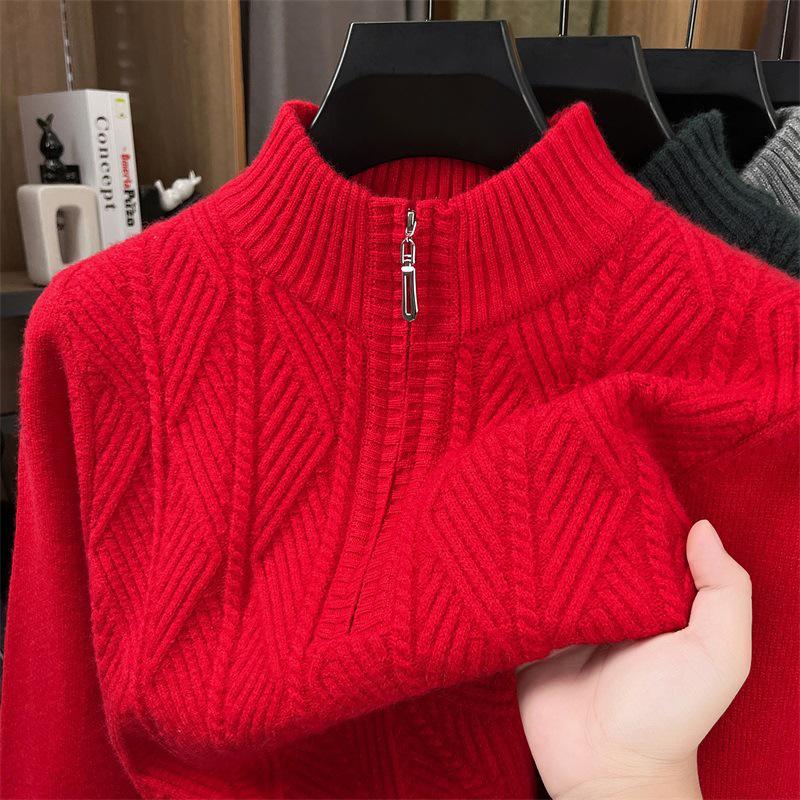 Tommy Wool Herren Winterpullover: Hochwertige, mittelalte Freizeit, Halbreißverschlusskragen, Dicke warme Strick-Basisschicht