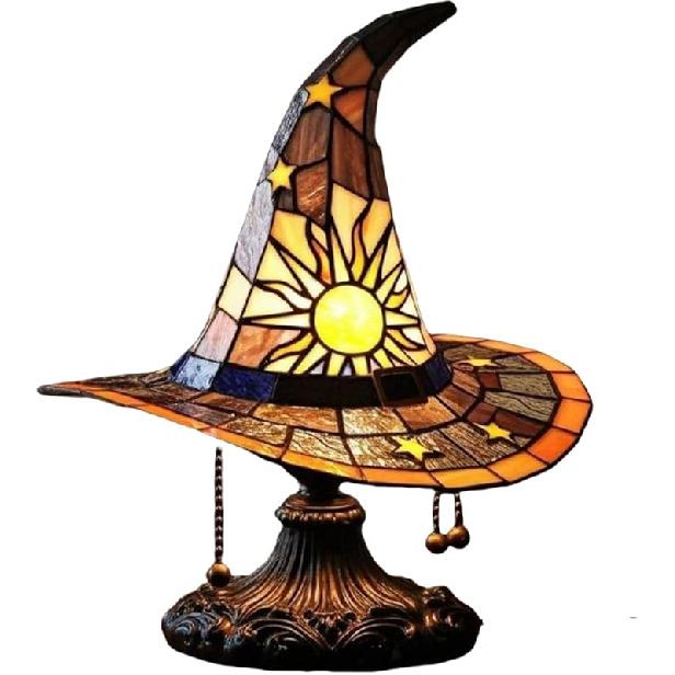 Witch Hat Lamps,2025 Stained Glass Witch Hat Lights with Mystical Charm, Handmade Gothic Wizard Hat Shape Lights for Wiccans & Halloween