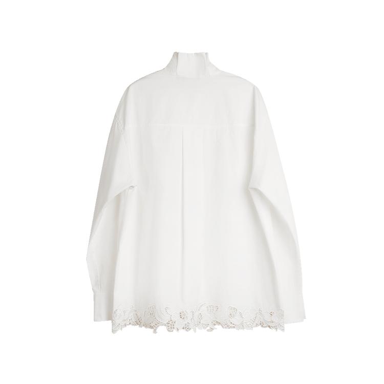 ELLE French Elegant Solid Color Lace Design Button Long Sleeve Shirt Women shirts White EC50353