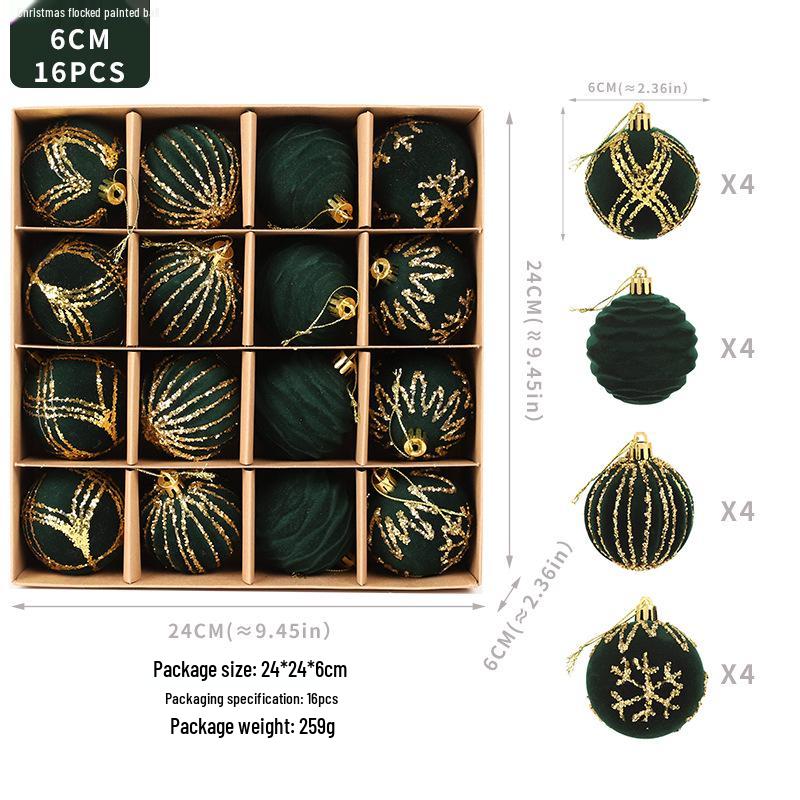 Red Flocked Painted Christmas Ball Ornament for Tree Decoration 6cm Flocked Painted Balls Set of 16