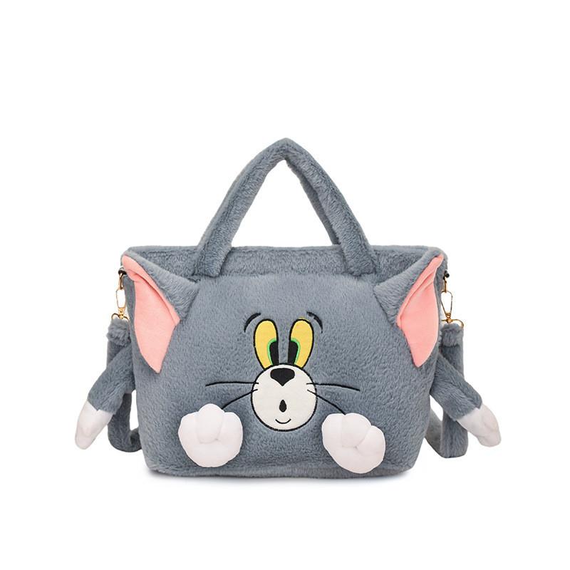 Tom und Jerry Plüsch-Umhängetasche mit Stickerei für den lässigen täglichen Gebrauch