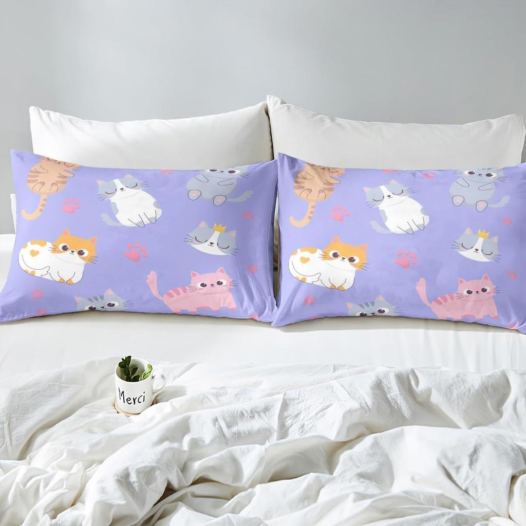 Cartoon Animal Cat Pattern Bed Hat Four-Piece Bedding Set Bedroom Dormitory Bedding Decoration