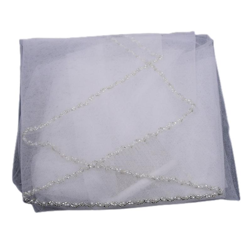 

1 Tier Wedding Bridal Veil with Comb Sparkling Beads Adornment Edge Short Elbow Length Cut Edge Tulle Veil слоновая кость