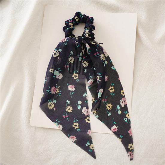 Women Hair Tie Floral Print Long Ribbon Chiffon Fabric Hair Rope Bun Half-Tied Hairstyles Ponytail Holder Hair Accessory