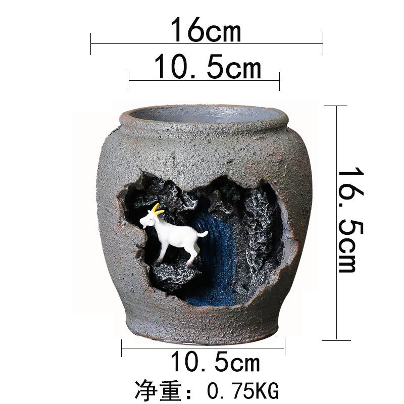 Retro Creative New Chinese Style Succulent Flowerpot Resin Landscape Decoration Desktop Indoor Balcony Potted Plant