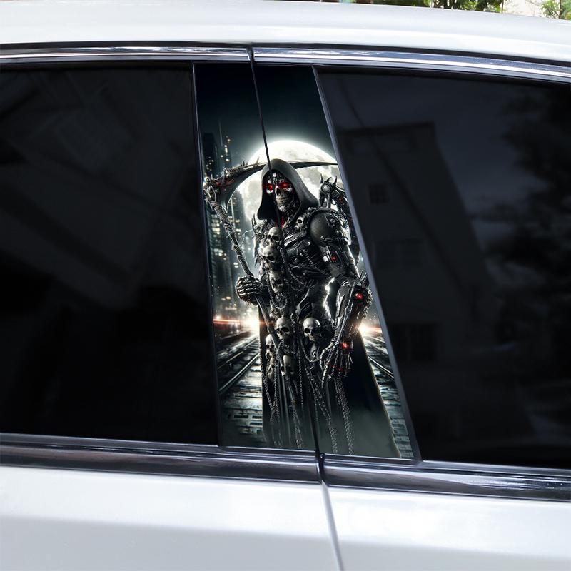 2pcs Horror Skull Car Sticker Car B-Pillar Vinyl Decals DIY Car Doors Pillar Decals Waterproof Sunscreen Vinyl Sticker
