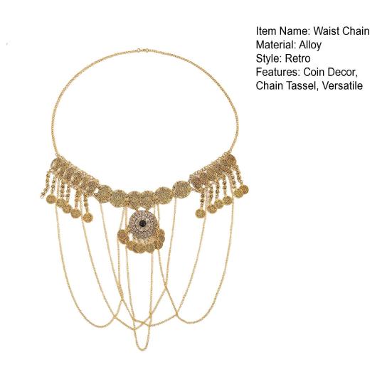 Alloy Waist Chain Retro Style Coin Tassel Decor Belt Chain