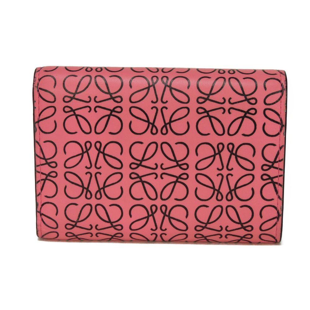 Used 12695 Small Vertical Trifold Wallet 107.55GS97 7942 Calfskin Black Repeat Anagram Pink Women's from Japan AUTHENTIC