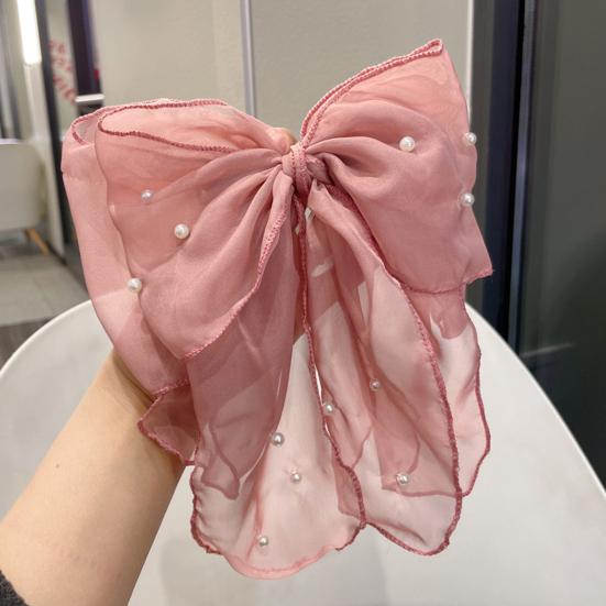 Girl Hairpin Double Layer Bowknot Imitation Pearls Decor Hair Clip Strong Grip Back Head Hair Pin Hair Styling Tool