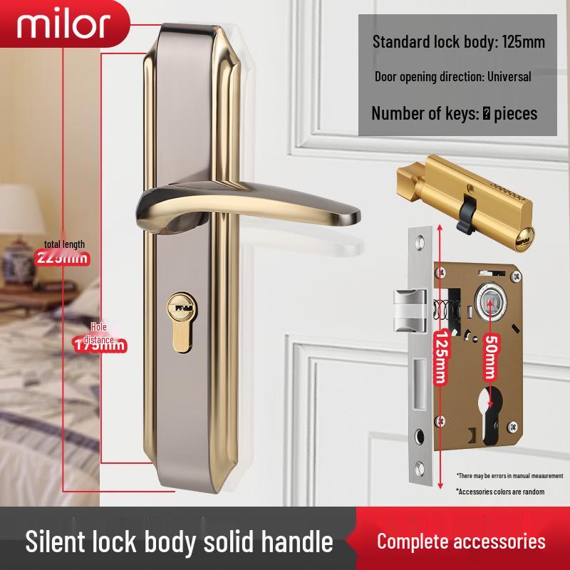Universal Interior Door Lock Set: Silent Three-Piece Black Handle for Bedroom or Old Door Replacement