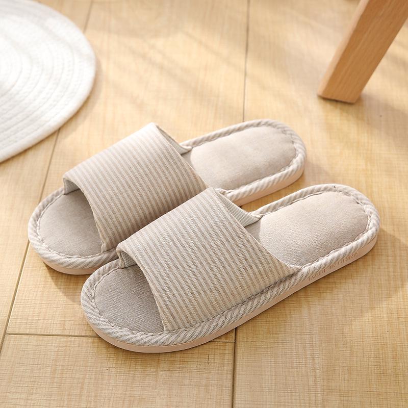 New spring and autumn floor slippers striped linen soft-soled home slippers casual non-slip fabric slippers