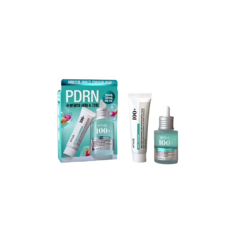 Anua PDRN Hyaluronic Acid Capsule 100 Serum 30ml + PDRN Hyaluronic Acid 100 Moisture Cream 30ml Set (Intense Hydration, Glow Skin Care)