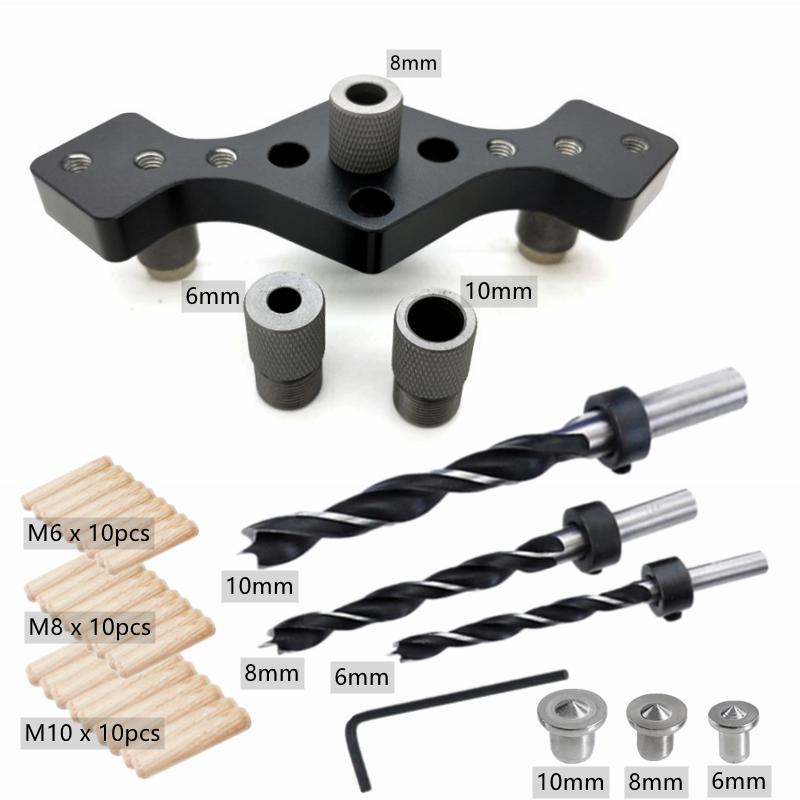 Holzbearbeitung 6/8/10mm Vertikales Taschenloch-Bohrschablone Selbstzentrierender Dübelbohrführung Stift-Befestigung Gleitende Bohr-Stanzführung Set