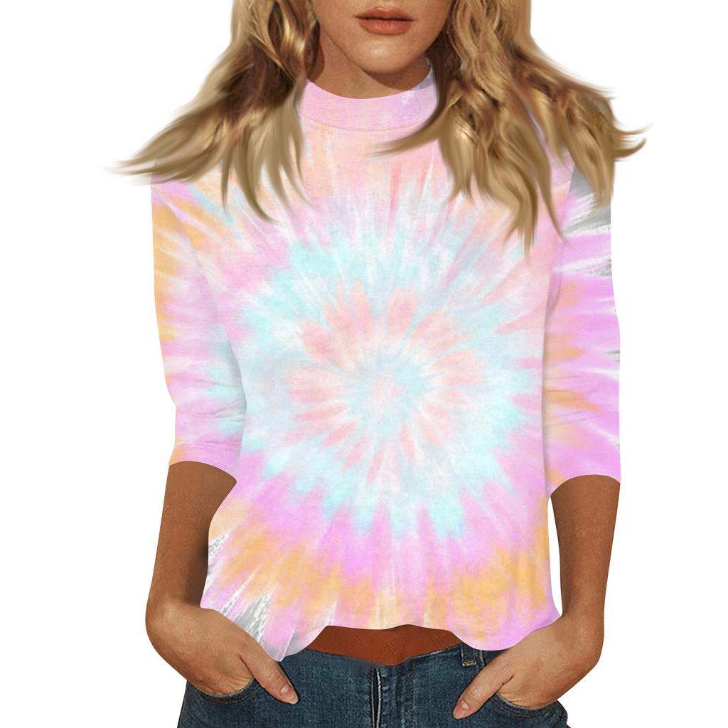Women's Mock Neck 3/4 Sleeve Printed Top